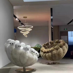 Ergonomic flamingo single chair, made of high-end mink fur fabric. Integrated shaping cotton, 360 degree rotation, suitable for living rooms, bedrooms, reading rooms, and rest rooms, with a stainless steel titanium base