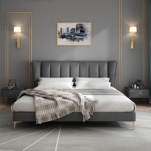  Luxury Light Sponge-Backed Solid Wood Bed